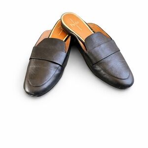 Lina Paolo Black Leather Mule Loafers Slip On Backless Flats Size 11M